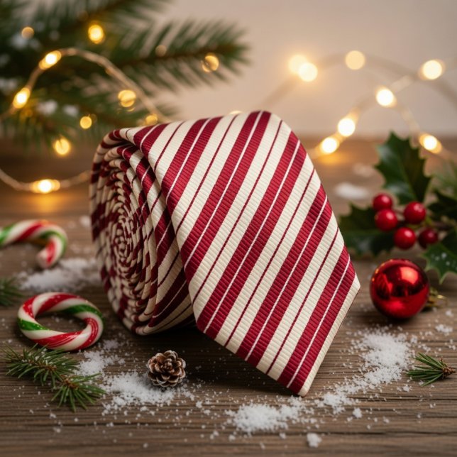 Classic Candy Cane Red & White Diagonal Striped Krawatte (Von Creator hochgeladen)