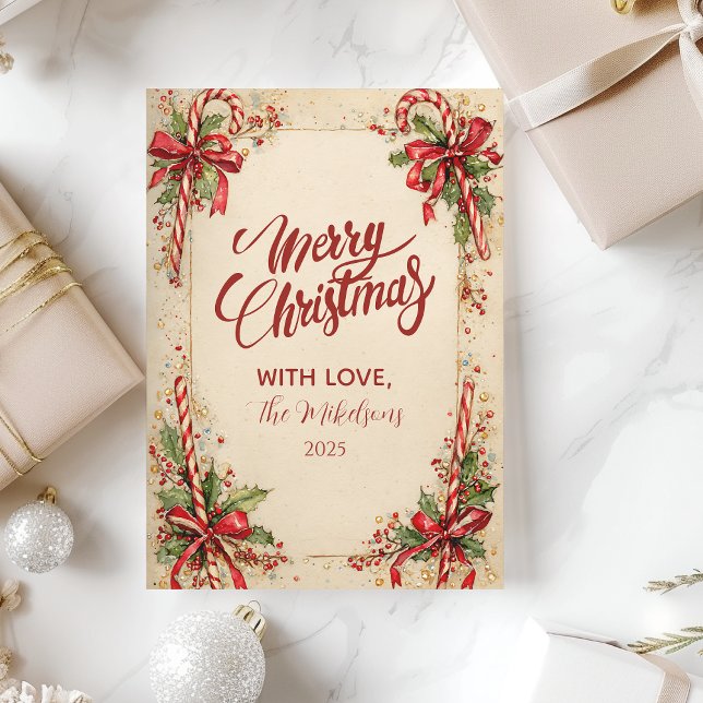 Classic Candy Striped Holiday Feiertagskarte (Von Creator hochgeladen)