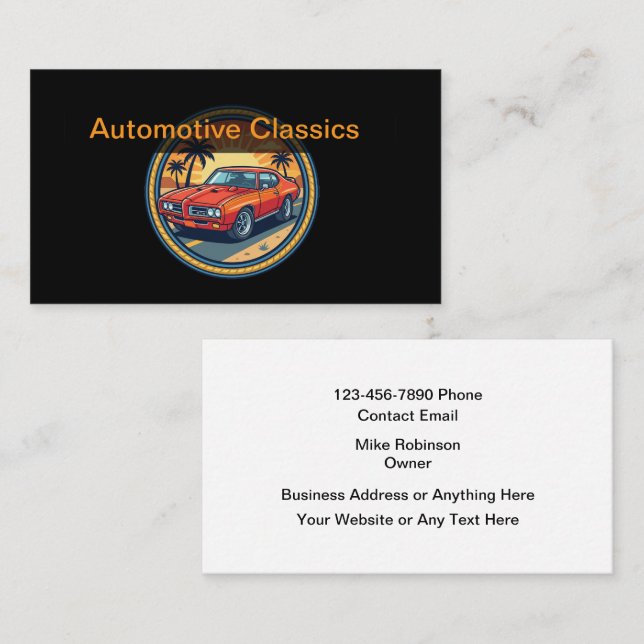 Classic Car Automotive Theme Business Cards Visitenkarte (Vorne/Hinten)