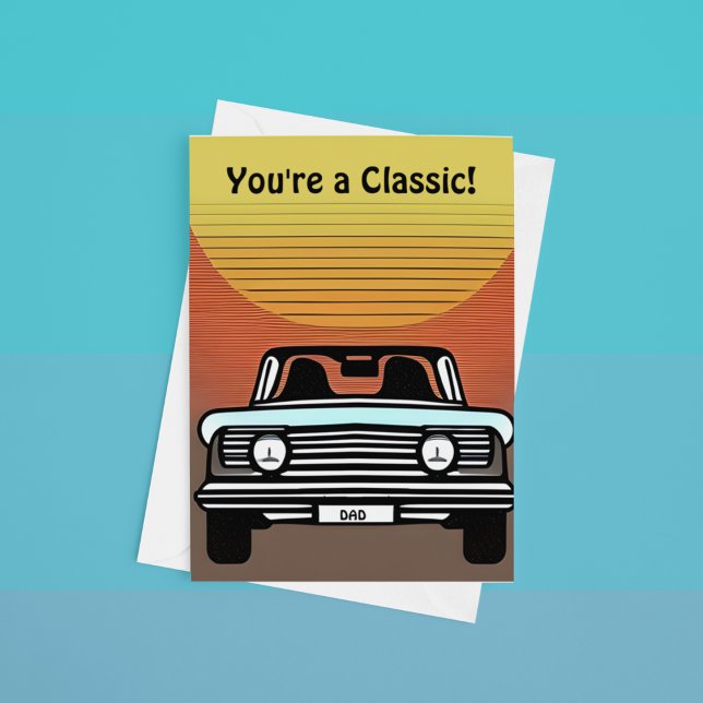 Classic Car Driving Off in Sunset personalisieren Mitteilungskarte (Von Creator hochgeladen)