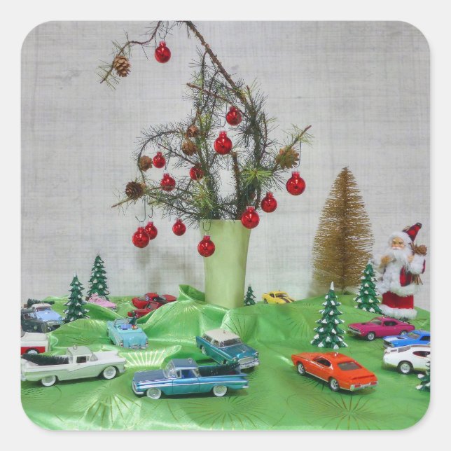 Classic Car Weihnachten Quadratischer Aufkleber (Vorderseite)