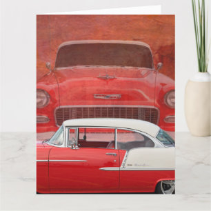 Classic Cars Chevy Bel Air Dodge Red White Vintag Karte