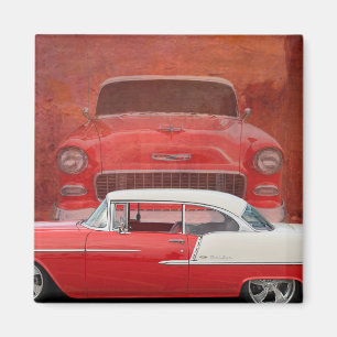 Classic Cars Chevy Bel Air Dodge Red White Vintag Magnet