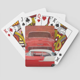 Classic Cars Chevy Bel Air Dodge Red White Vintag Spielkarten