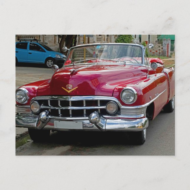 Classic Cars of Cuba Fire Motor Red Convertible Postkarte (Vorderseite)