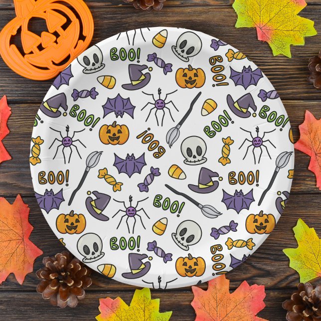 Classic Cartoon Kids Halloween-Party Paper Plate Pappteller (Make your kids' Halloween party memorable with our Halloween classic cartoon-themed paper plates)
