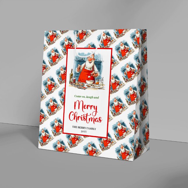 Classic Cartoon Santa Claus whimsical holiday  Mittlere Geschenktüte (Classic Cartoon Santa Claus whimsical holiday gift bag)