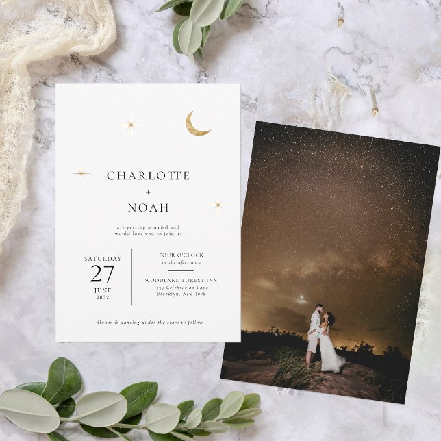 Classic Celestial Gold Moon Stars Foto Hochzeit Einladung (Von Creator hochgeladen)