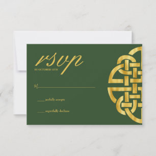 Classic Celtic Knot Green & Gold Handfasts RSVP Karte