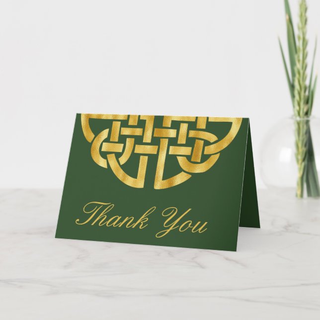 Classic Celtic Knot Green & Gold Handling Dankeskarte (Vorderseite)