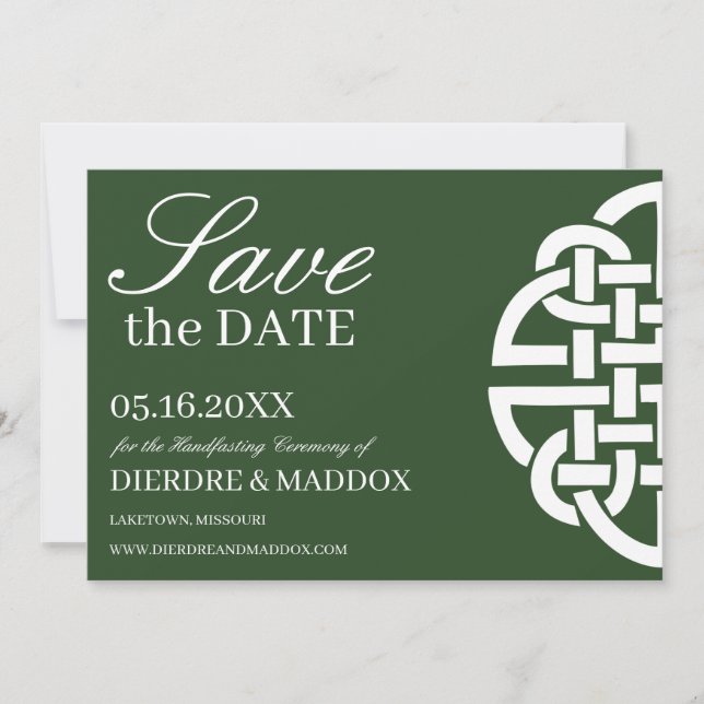 Classic Celtic Knot Green Handfasts Save The Date (Vorderseite)