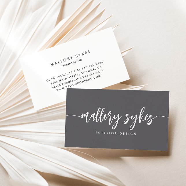 Classic Charcoal Gray | Modernes Skript Visitenkarte (Von Creator hochgeladen)