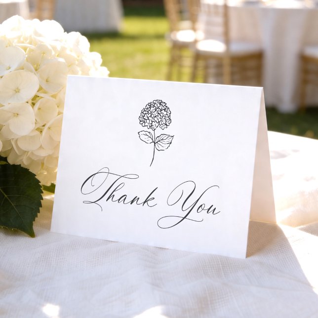 Classic Charcoal Hydrangea Photo Wedding Dankeskarte (Von Creator hochgeladen)