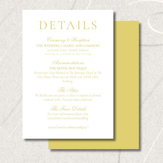 Classic Chartreuse Minimalist Wedding Details Begleitkarte (Classic Chartreuse Minimalist Wedding Details Enclosure Card)