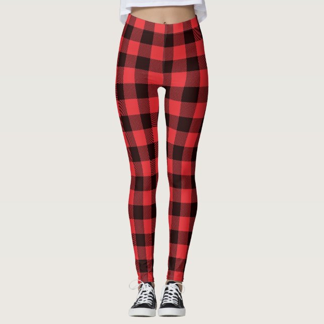 Classic Checked Red and Black Buffalo Kariert Leggings (Vorderseite)