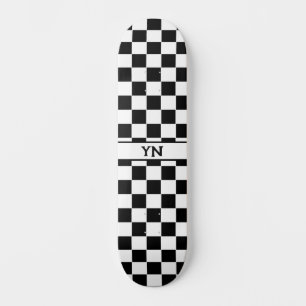 Classic Checkered Black and White Custom Initials Skateboard