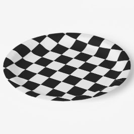 Classic Checkered I Bleed Racing Karo Schwarz-weiß Pappteller