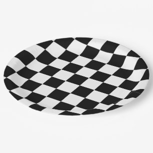 Classic Checkered I Bleed Racing Karo Schwarz-weiß Pappteller
