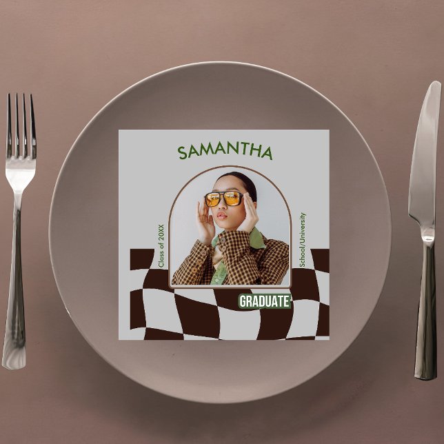 Classic Checkered Retro Graduation Party Tableware Serviette (Von Creator hochgeladen)