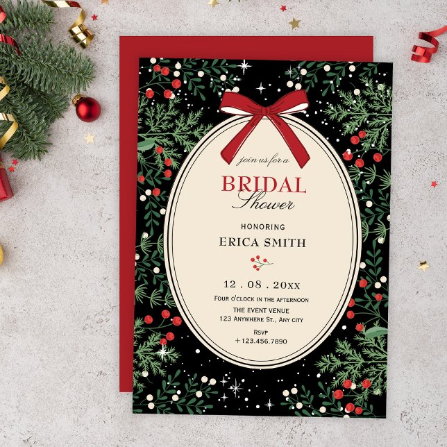 Classic cherry bow bridal shower einladung (Von Creator hochgeladen)