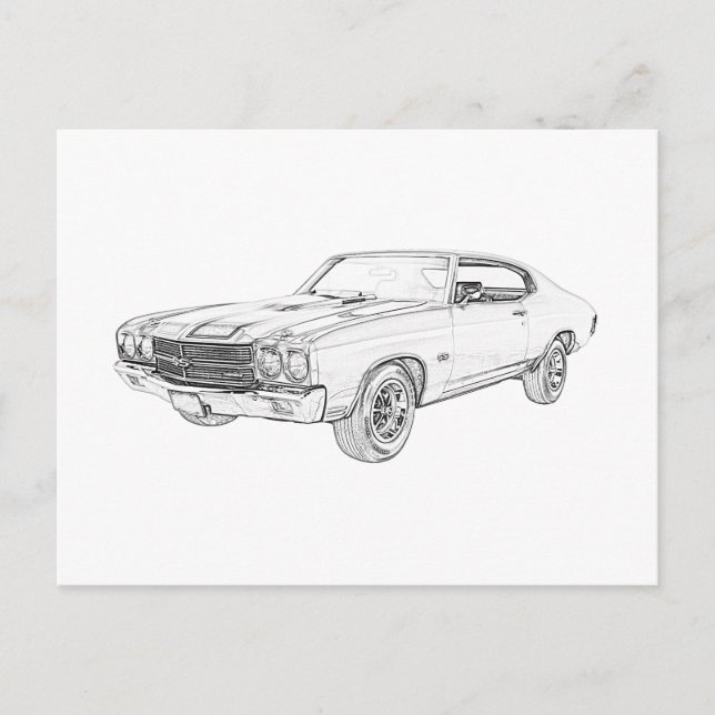 Classic Chevy Chevelle Muscle Car Black and White Postkarte (Vorderseite)