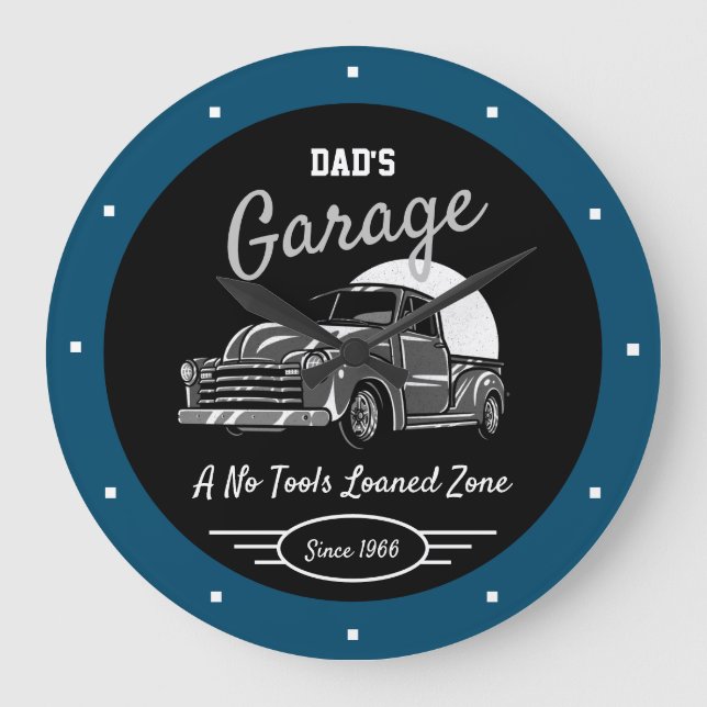 Classic Chevy Truck Garage Vater irgendeinen Namen Große Wanduhr (Vorderseite)