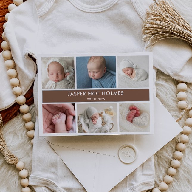 Classic Chic Baby Photo Collage Announcement Card Einladung (Von Creator hochgeladen)