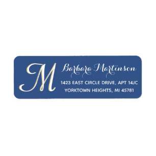 Classic Chic Blue White Custom Monogram Address