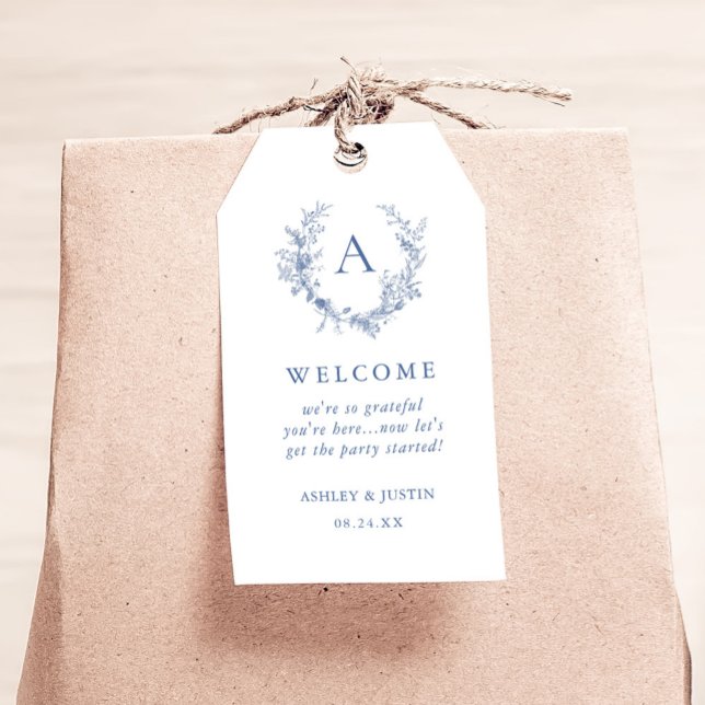 Classic Chinoiserie Blue Monogram Wedding Welcome Geschenkanhänger (Von Creator hochgeladen)