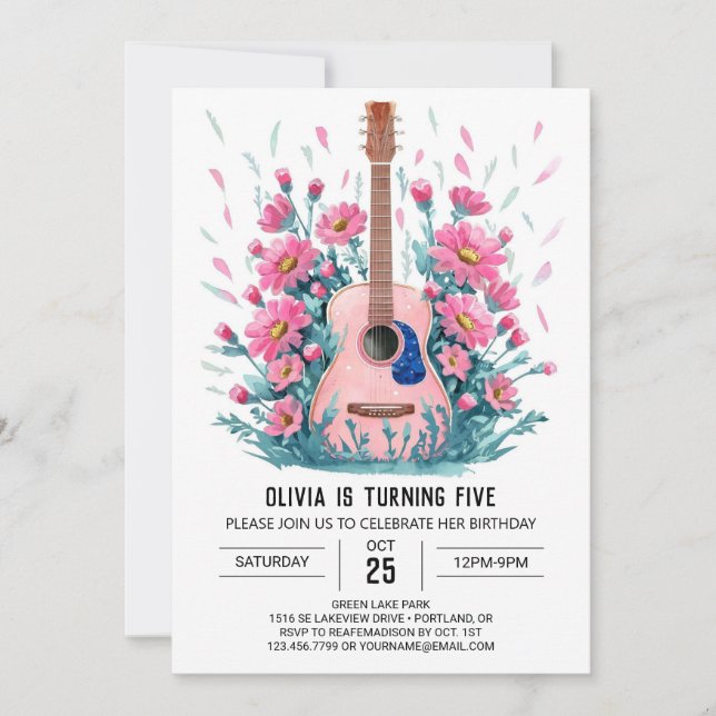 Classic Chord Guitar Birthday Einladung (Vorderseite)
