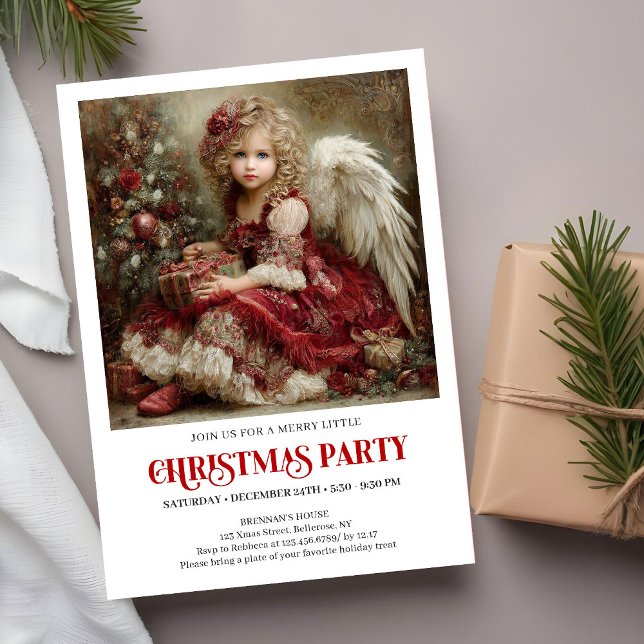 Classic Christmas Angel Invitation Red Green Gold Einladung (Classic Christmas Angel Invitation Red Green Gold)