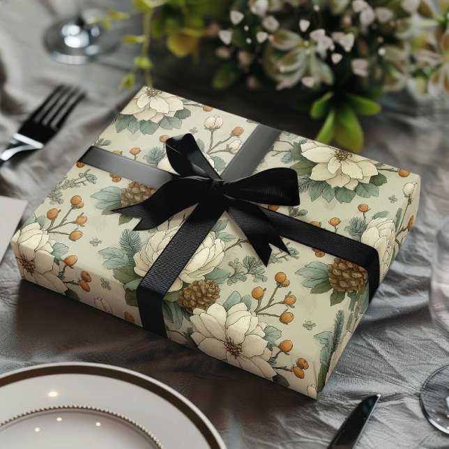Classic Christmas Cream and Sage Green Floral Gift Geschenkpapier Set (Von Creator hochgeladen)