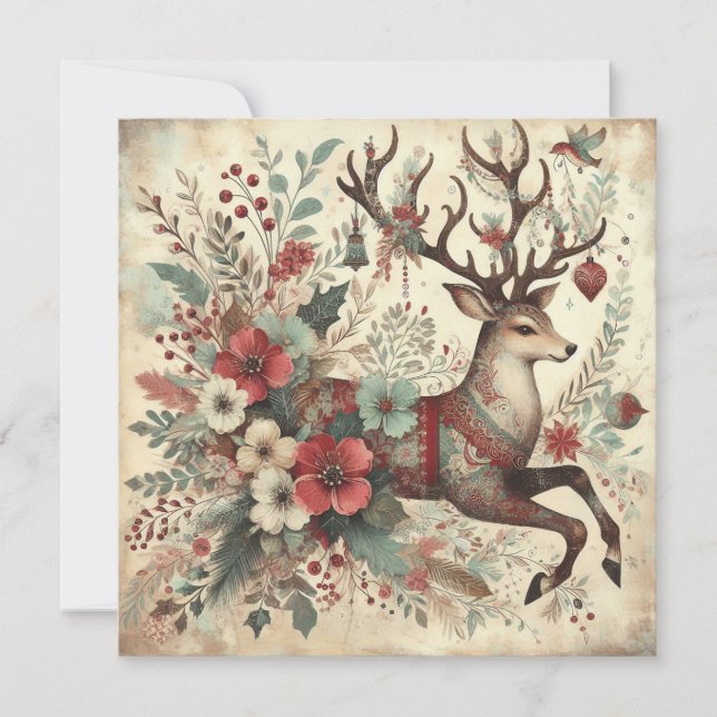 Classic Christmas Deer Grußkarte (Vorderseite)