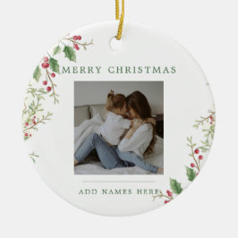 Classic Christmas Floral 2 Photos Keramik Ornament