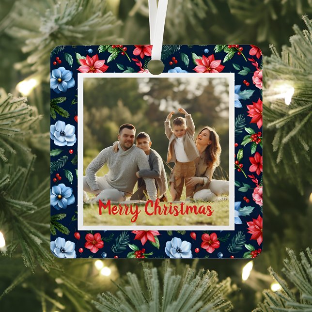 Classic Christmas Floral Frame Photo  Ornament Aus Metall (Von Creator hochgeladen)