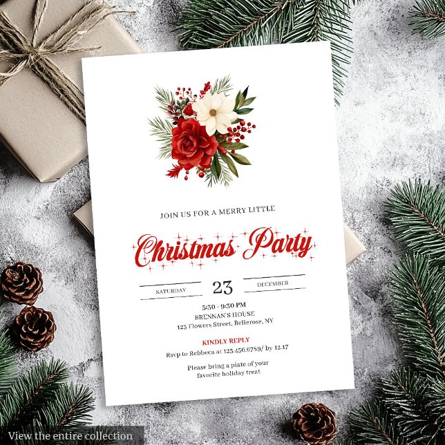 Classic Christmas Flowers Botanical Christmas  Einladung (Classic Christmas Flowers Botanical christmas invitation

)