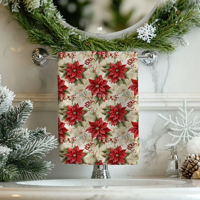 Classic Christmas Flowers Tablecloth Cozy Style Badhandtuch Set (Classic Christmas Flowers Tablecloth Cozy Style)