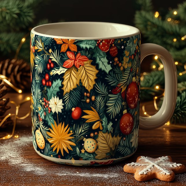 Classic Christmas foliage with red ornaments Kaffeetasse (Von Creator hochgeladen)