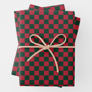 Classic Christmas Green und Red Checkerboard Geschenkpapier Set