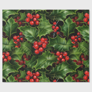 Classic Christmas Holly und Berries Geschenkpapier