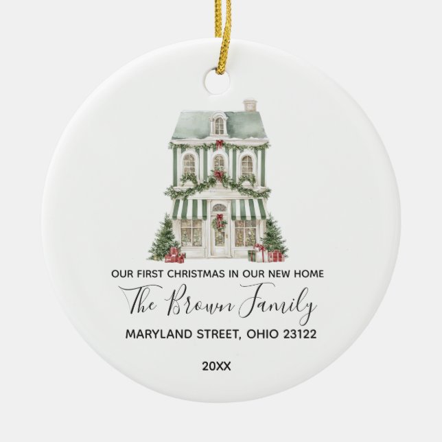 Classic Christmas House Winter New Home Custom Keramik Ornament (Vorne)