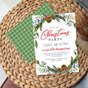 Classic Christmas Party Holly Berries Acorn Einladung