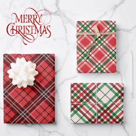 Classic Christmas Plaid Green Red 3 Coordination Geschenkpapier Set