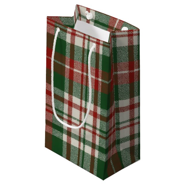 Classic Christmas Plaid Kleine Geschenktüte (Vorderseite Schrägansicht)