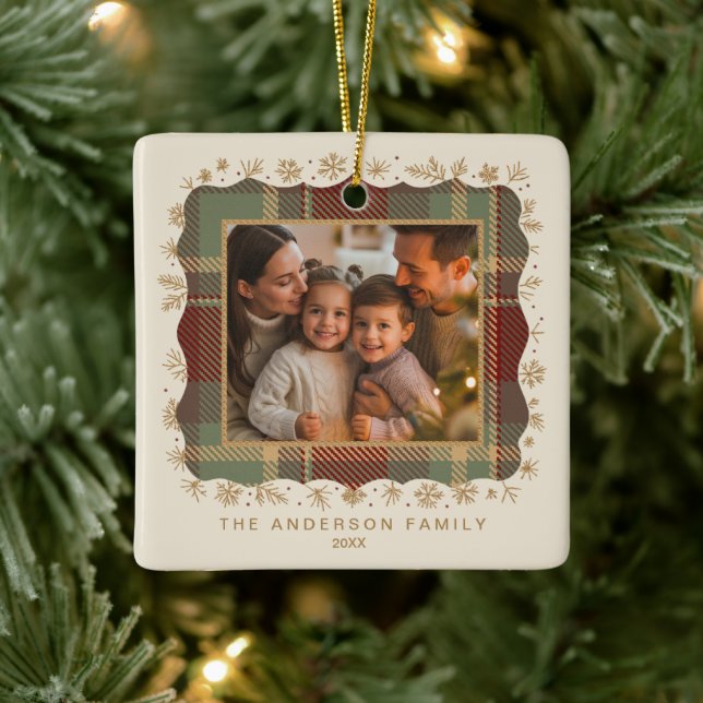 Classic Christmas Plaid Photo Template ID1141A Keramikornament (Baum)