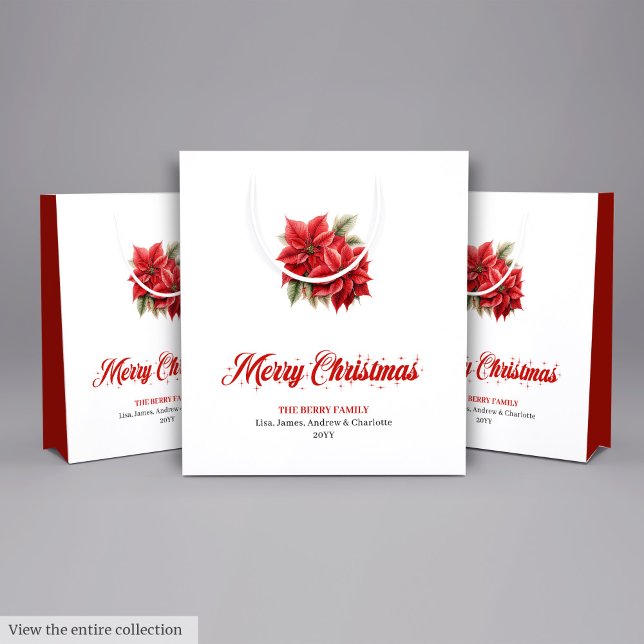 Classic Christmas Poinsettia Botanical Holiday Bag Mittlere Geschenktüte (Classic Christmas Poinsettia Botanical Holiday Bag)