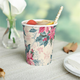 Classic Christmas Poinsettia Flowers Paper Cup Pappbecher