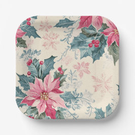 Classic Christmas Poinsettia Flowers Paper Plate Pappteller