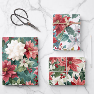 Classic Christmas Poinsettia Geschenkpapier Set