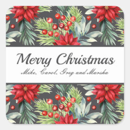 Classic Christmas Poinsettias Custom Holiday Quadratischer Aufkleber